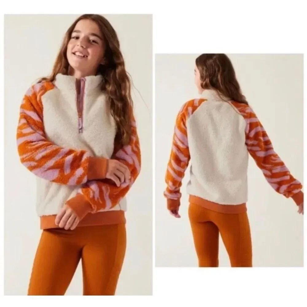 Athleta Girl so snug Sherpa printed half zip XXL/16